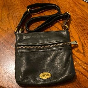 Black Fossil 100% Leather Crossbody Bag